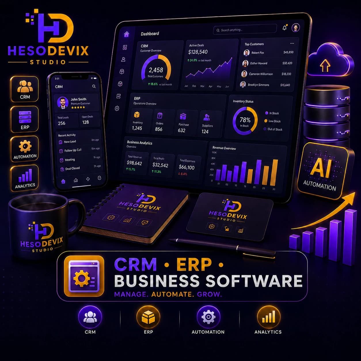CRM, ERP & Business Management Software by Hesodevix Studio