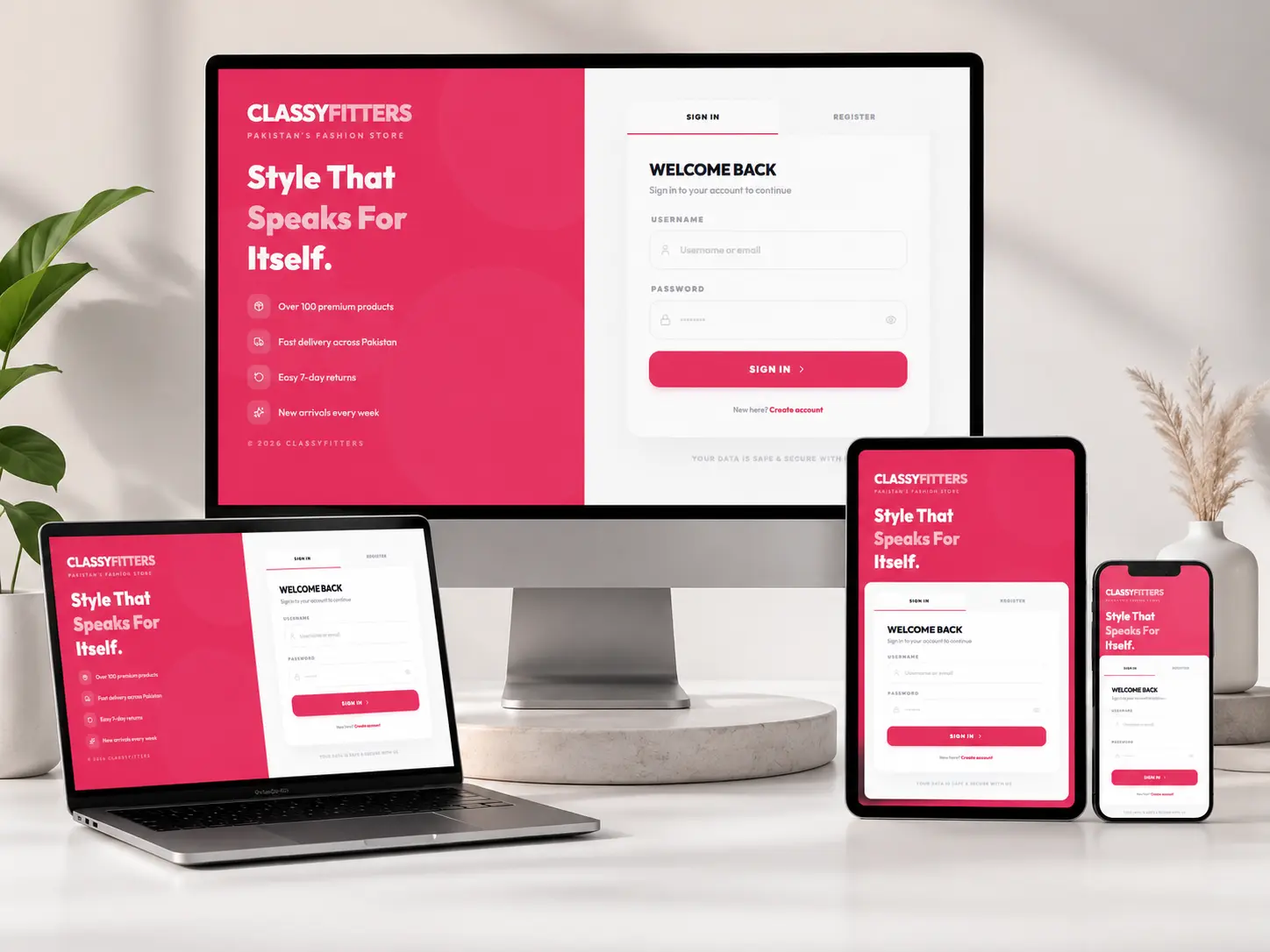 Classy Fitters E-Commerce Store — Login & Register Page
