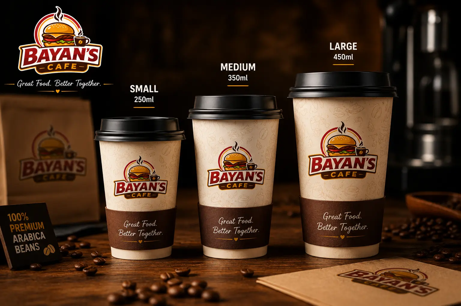Bayan's Cafe Full Branding Kit — Coffee Cup Packaging