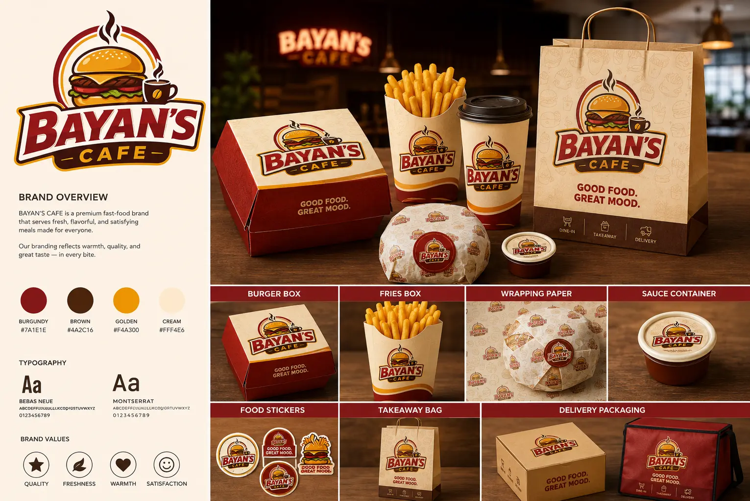 Bayan's Cafe Full Branding Kit — Food Packaging System